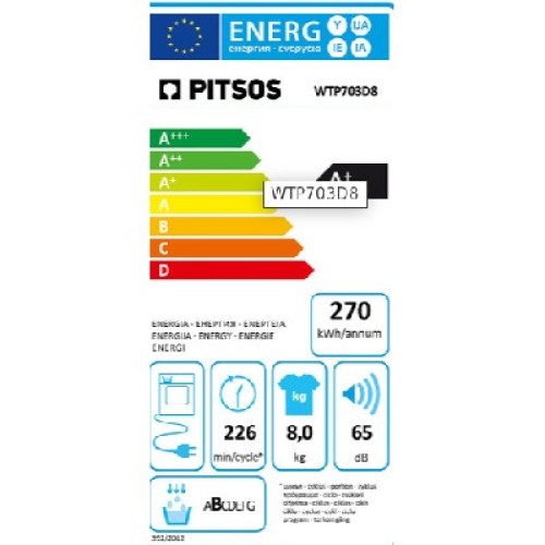 ΣΤΕΓΝ.ΕΛΕΥΘ 60CM PITSOS WTP704D8 8KG A++